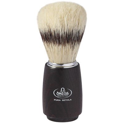 Помазок для бритья Omega 11711/ 11712 Pure bristle shaving brush. Натуральная щетина, имитация барсука. (ручка Деревянная Темно-/Светло-коричневая) (Италия)