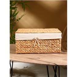 Корзинка прямоугольная с крышкой и тканевым подкладом, 44×30×20 см, водный гиацинт