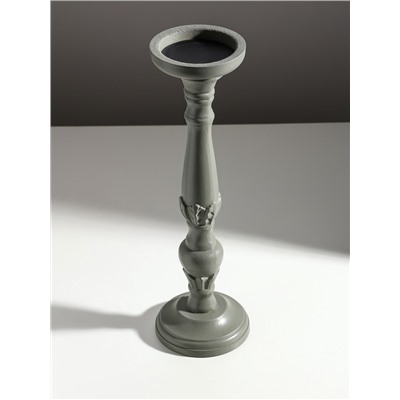 Деревянный подсвечник на 1 свечу «Колонна цветочная», серый, 10×10×37 см