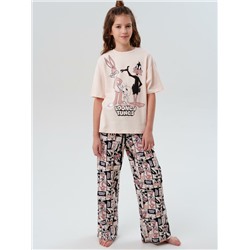 Комплект трикотажный для девочек: фуфайка (футболка), брюки