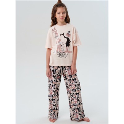 Комплект трикотажный для девочек: фуфайка (футболка), брюки