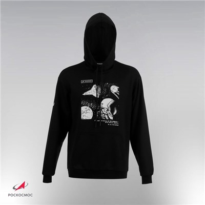 Толстовка с капюшоном РОСКОСМОС х ONLYTOP, р. S, чёрная