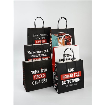 Набор пакетов подарочных новогодних «Так тебе и надо», 6 шт., 22×22×11 см