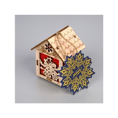 Ёлочная игрушка «Домик с колокольчиками», 8×5×6 см, 1 LED, от батареек, свечение тёплое белое