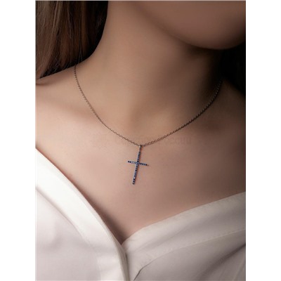 Подвеска из серебра с синей шпинелью родированная - Крест 925 пробы п-035р608