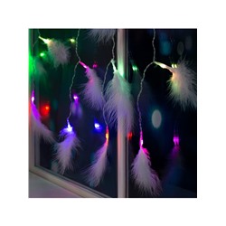 Гирлянда «Занавес» 3×1.4 м с насадками «Перья», IP20, прозрачная нить, 80 LED, свечение мульти (RG/RB), мигание, 220 В