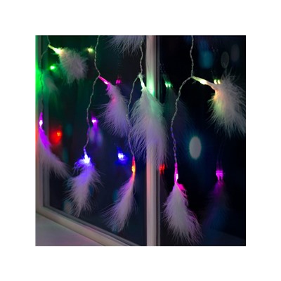 Гирлянда «Занавес» 3×1.4 м с насадками «Перья», IP20, прозрачная нить, 80 LED, свечение мульти (RG/RB), мигание, 220 В
