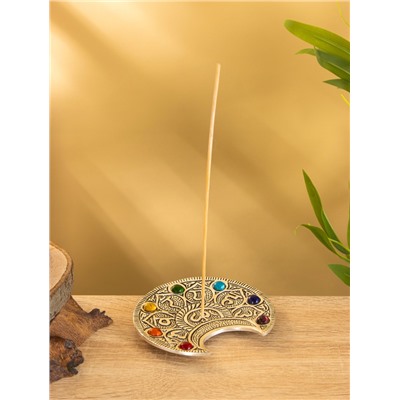 Подставка под благовония «Полумесяц с цветными кристаллами», 12×11 см, алюминий