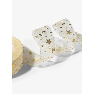 Лента капроновая с тиснением «Звёзды», 25 мм, 23±1 м, бежевая