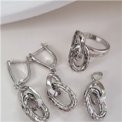 Комплект ювелирной бижутерии серьги, кулон и кольцо 17 р, покрытие посеребрение, арт.213.946-17