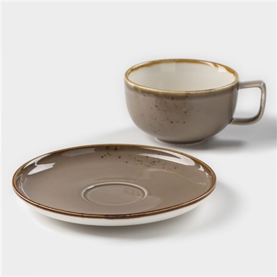 Чайная пара фарфоровая Magistro «Церера», 2 предмета: чашка 250 мл, блюдце d=16.3 см, цвет коричневый