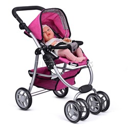 Коляска-трансформер для кукол, металлическая, регулируемая ручка, с корзиной, цвет розовый