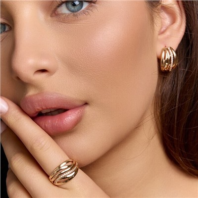 Комплект ювелирной бижутерии коллекция "Дубай" серьги и кольцо 18 р, покрытие позолота, вставка: цирконы, цвет: прозрачный, арт.313.439-18