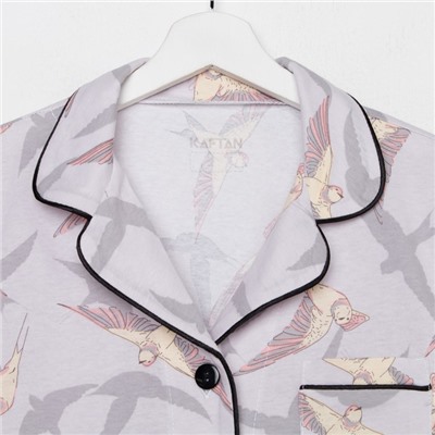 Пижама женская (рубашка, шорты) KAFTAN Birds, размер 52-54, серая
