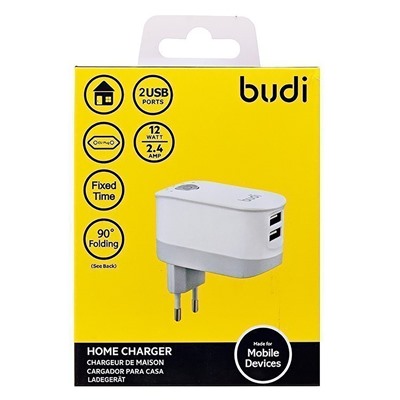 Адаптер Сетевой budi M8J030E (повр. уп.) 2USB 2,4A/10W (white)
