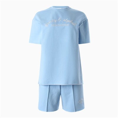 Костюм женский (футболка, шорты) MINAKU: SPORTY & STYLISH, голубой, размер 44