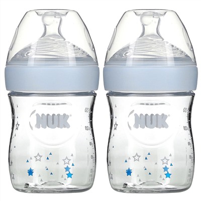 NUK,  Simply Natural Bottles, 0+ Months, Slow, Blue, 2 Bottles, 5 oz (150 ml) Each