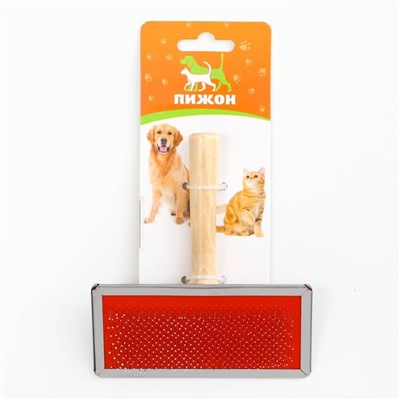 Пуходёрка большая Wood, 12×13 см, узкая, с каплями, деревянная ручка