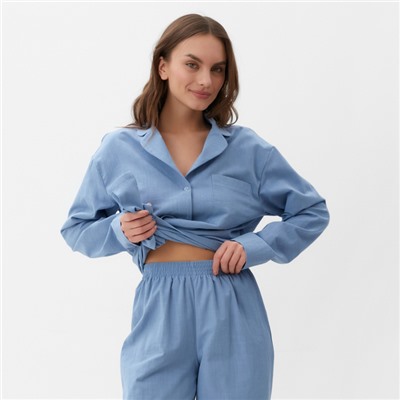 Пижама женская (рубашка, брюки) KAFTAN Basic, размер 52-54, голубая