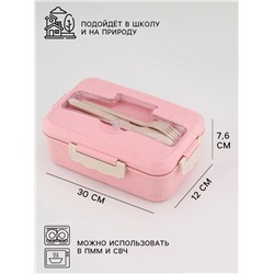 Ланч-бокс в школу TAKE IT EASY, 800 мл, с приборами, 12×7.6×20 см, пшеничная солома, розовый