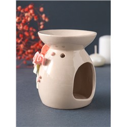 Аромалампа для эфирных масел «Розовые розы с листиками», керамика, бежевая, 7.5×7.5×9 см