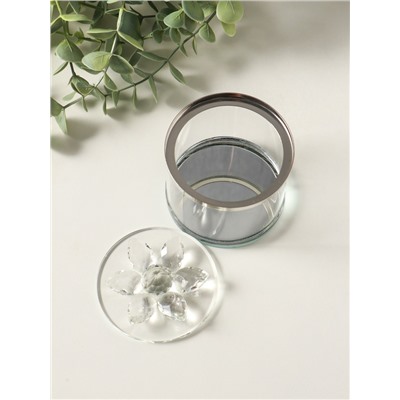 Шкатулка для украшений «Лотос», стекло, с крышкой и металлическим ободком под серебро 8.2×8.2×8.5 см
