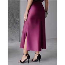 Юбка миди с разрезом из струящегося плотного сатина