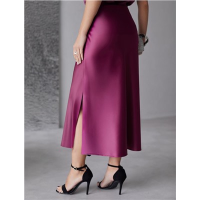 Юбка миди с разрезом из струящегося плотного сатина