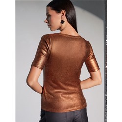 Футболка облегающая из хлопка в рубчик с U вырезом и матовым покрытием металлик