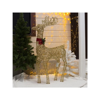 Светодиодная фигура «Олень золотистый» 70×120×30 см, металл, 220 В, свечение тёплое белое