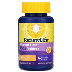 Renew Life, Ultimate Flora Kids Probiotic, Sun-Kissed Orange Flavor, 1 Billion Live Cultures, 60 Chewable Tablets