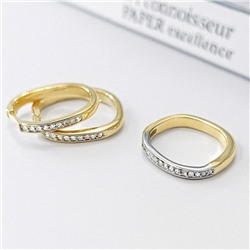 Комплект ювелирной бижутерии Итальянское золото (покрытие желтое 14к) серьги и кольцо 20 р, вставка: фианиты, цвет: прозрачный, арт.313.400-20