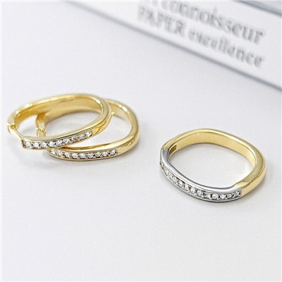 Комплект ювелирной бижутерии Итальянское золото (покрытие желтое 14к) серьги и кольцо 20 р, вставка: фианиты, цвет: прозрачный, арт.313.400-20