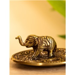Подставка под благовония «Слоник на тарелке», 7 см, латунь
