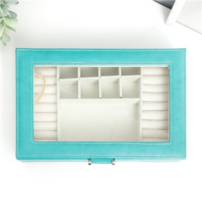 Шкатулка для украшений «Хэмптонс», с зеркалом, искусственная кожа, с замком, голубая, 5.5×27×18 см