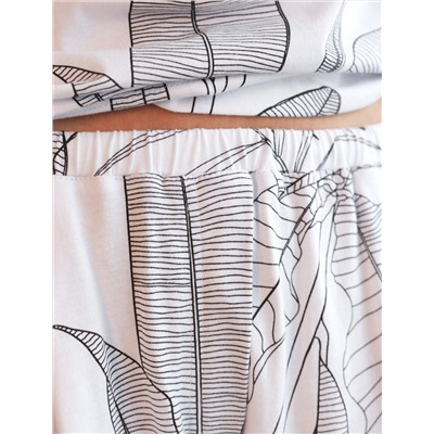 Укороченные широкие брюки кюлоты c принтом на резинке из 100% хлопка