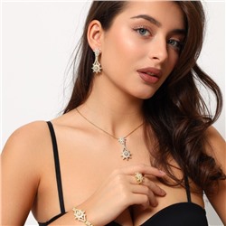 Крупный комплект ювелирной бижутерии Итальянское золото (покрытие желтое 14к), серьги, кулон, браслет и кольцо 17 р, вставка: фианиты, цвет: прозрачный, арт.216.132-17