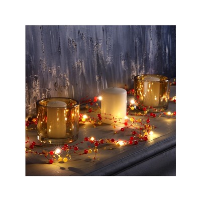 Гирлянда «Нить» 2 м роса с насадками «Гранатовый браслет», IP20, нить серебристая, 20 LED, батарейки AAx2 (не в комплекте), свечение тёплое белое