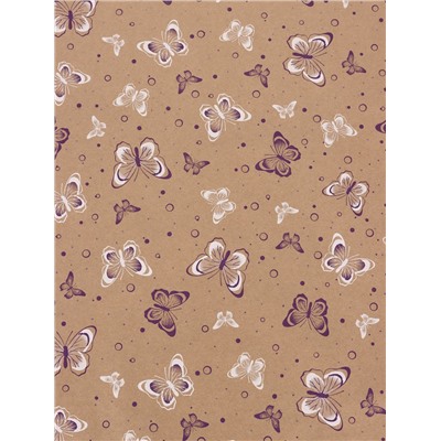 Бумага упаковочная крафт «Бабочки», фиолетовый/белый, 0.72×10±5% м, 60 г