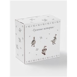 Чайная пара Доляна «Гуси», 2 предмета: чашка 250 мл, блюдце d=15 см, фарфор, белая