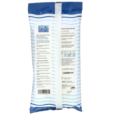 International Veterinary Sciences, Quick Bath, Skin, Coat Cleaner & Conditioner, Large Dog Wipes, 10 Pack