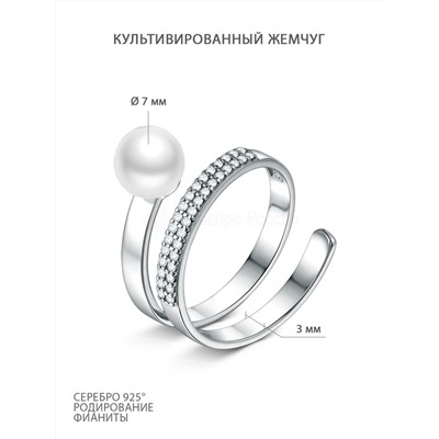 Серьги из серебра с культивированным жемчугом и фианитами родированные 925 пробы С50181р1005