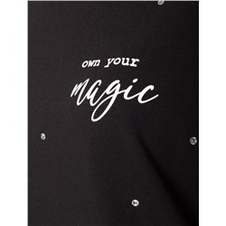 Удлиненная футболка over-size с  принтом стразами