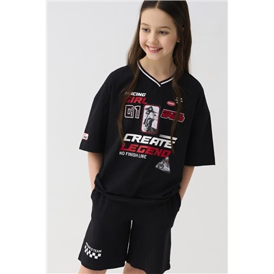 Комплект трикотажный для девочек: фуфайка (футболка), шорты PLAYTODAY, 1240271