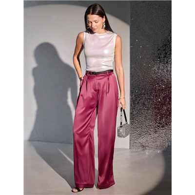 Топ с закрытым декольте из хлопка с эластаном в рубчик с матовым покрытием металлик