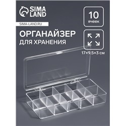 Органайзер для хранения мелочей, 10 ячеек, 17×9.5×3 см, прозрачный