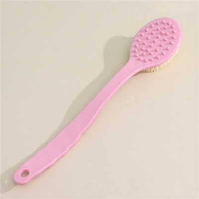 Щётка массажная для тела Доляна, с ручкой и массажёром, искусственная щетина, розовая