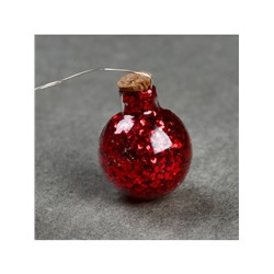 Гирлянда «Нить» 1.6 м с насадками «Шарики с красным конфетти», IP20, серебристая нить, 15 LED, батарейки ААх2 (нет в комплекте), свечение тёплое белое