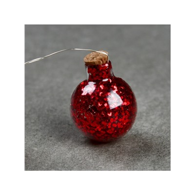 Гирлянда «Нить» 1.6 м с насадками «Шарики с красным конфетти», IP20, серебристая нить, 15 LED, батарейки ААх2 (нет в комплекте), свечение тёплое белое