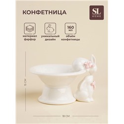 УЦЕНКА Конфетница «Лесные кролики», 18×15.5×12 см, белая